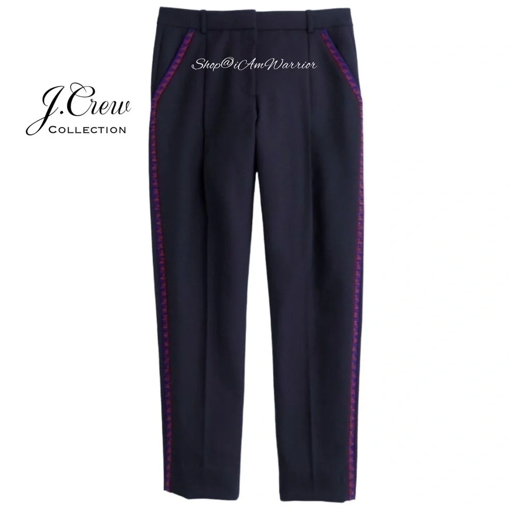 J.Crew Collection NWT beaded side stripe navy tuxedo ankle pant *shop@iamwarrior